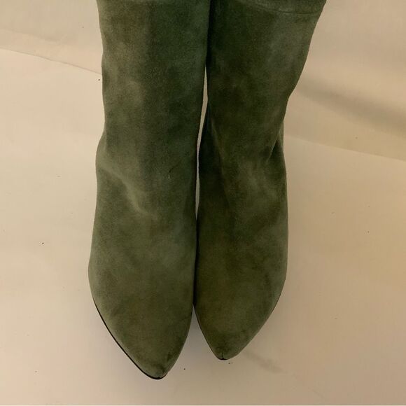 Chloe  Tall Leather Boots Size 35.5  High Heel Over The Knee Zip Green suede - Picture 8 of 12